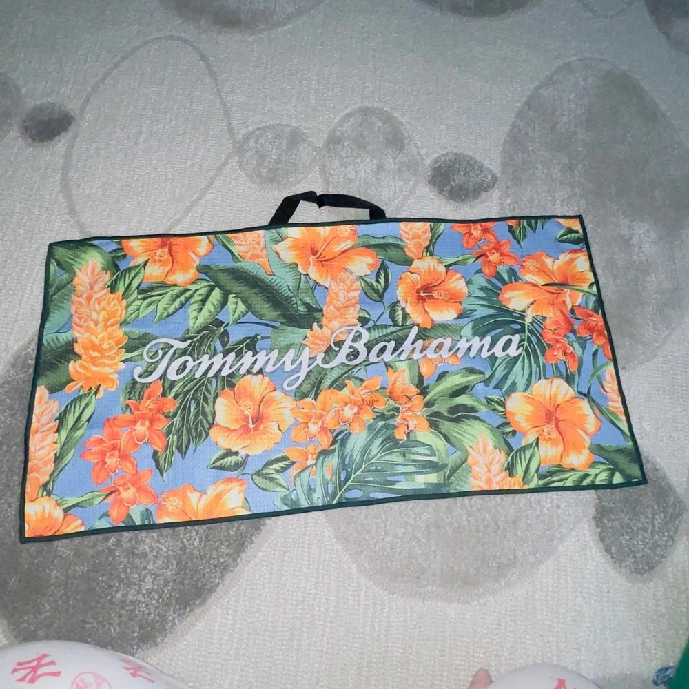 Tommy Bahama Floral Microfiber Beach Towel OS Blue Orange Tropical Hibiscus